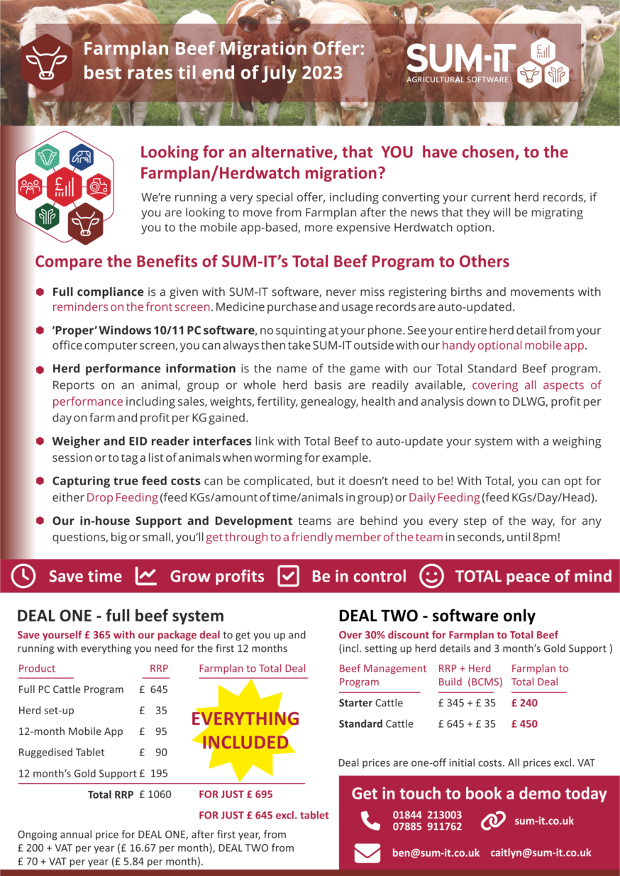 Save £ 365! Check out our Farmplan Beef to SUM-IT Total Beef Migration Offer